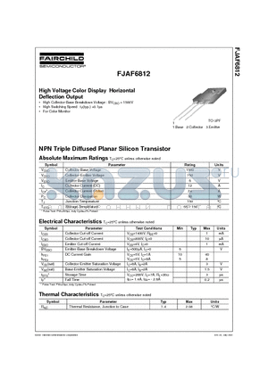 FJAF6812 datasheet - NPN Triple Diffused Planar Silicon Transistor