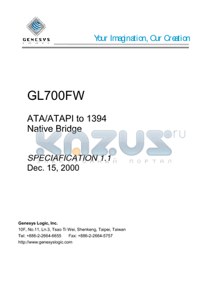 GL700FW datasheet - ATA/ATAPI  TO 1394 NATIVE BRIDGE