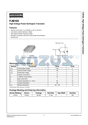 FJB102 datasheet - High Voltage Power Darlington Transistor