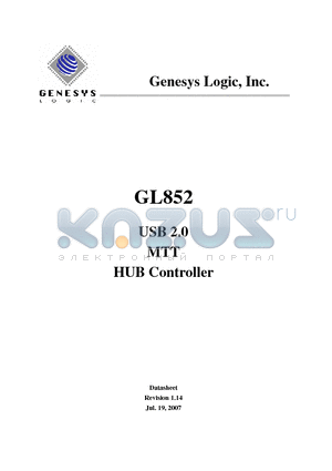 GL852-MNNXX datasheet - USB 2.0 MTT HUB Controller