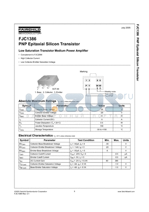 FJC1386 datasheet - PNP Epitaxial Silicon Transistor