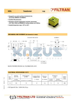 7100 datasheet - HDSL Transformer