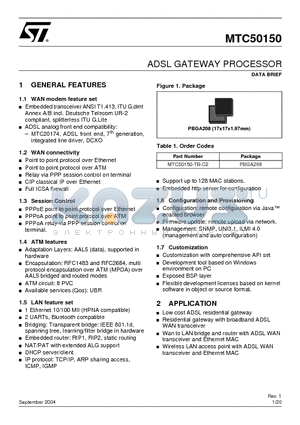 MTC50150 datasheet - ADSL GATEWAY PROCESSOR