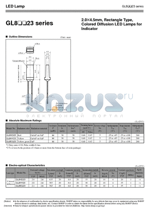 GL8HD23 datasheet - 2.0X4.5mm, Rectangle Type, Colored Diffusion LED Lamps for Indicator
