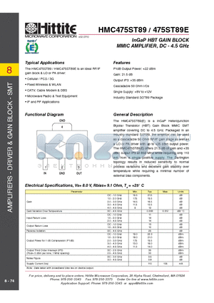 HMC475ST89_10 datasheet - InGaP HBT GAIN BLOCK MMIC AMPLIFIER, DC - 4.5 GHz