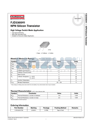 FJD3305H1 datasheet - NPN Silicon Transistor