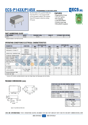 ECS-P143X datasheet - PROGRAMMABLE CLOCK OSCILLATOR