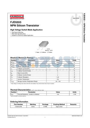 FJD5553 datasheet - NPN Silicon Transistor