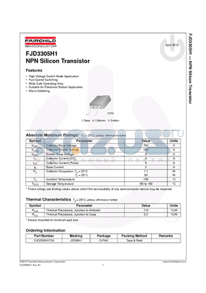 FJD3305H1_12 datasheet - NPN Silicon Transistor