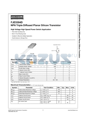 FJE5304D_05 datasheet - NPN Triple Diffused Planar Silicon Transistor