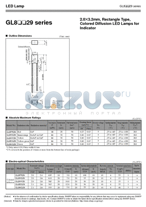 GL8PR29 datasheet - 2.0X3.2mm, Rectangle Type, Colored Diffusion LED Lamps for Indicator