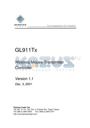 GL911TX datasheet - Wireless Mouse Transmitter Controller