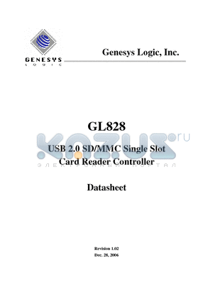 GL828-MNG datasheet - USB 2.0 SD/MMC Single Slot Card Reader Controller