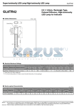 GL8TR42 datasheet - 2.0 X 3.9mm, Rectangle Type, Colored Diffusion, High-luminosity LED Lamp for Indicator