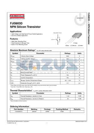 FJI5603DTU datasheet - NPN Silicon Transistor