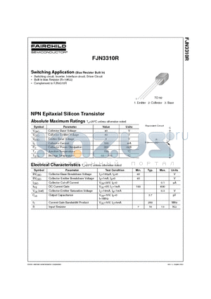FJN3310R datasheet - NPN Epitaxial Silicon Transistor