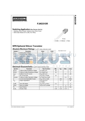 FJN3315R datasheet - NPN Epitaxial Silicon Transistor