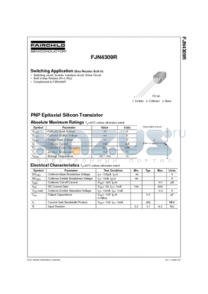 FJN4309R datasheet - PNP Epitaxial Silicon Transistor