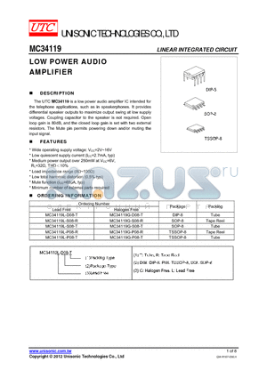 MC34119L-P08-R datasheet - LOW POWER AUDIO AMPLIFIER