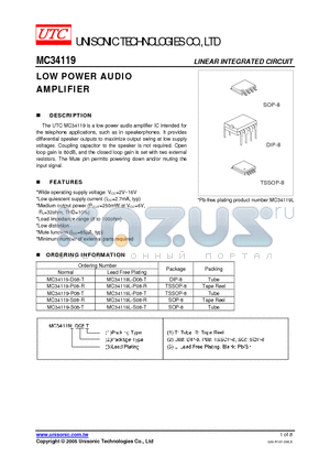 MC34119L-P08-T datasheet - LOW POWER AUDIO AMPLIFIER