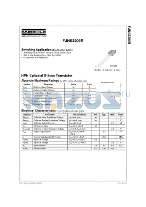 FJNS3205R datasheet - NPN Epitaxial Silicon Transistor