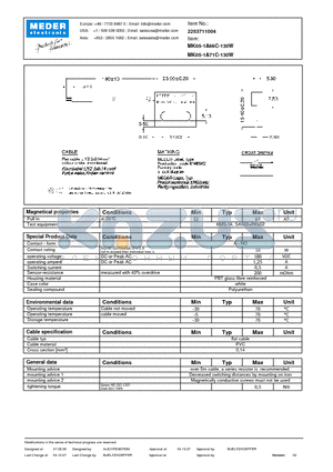 MK05-1A66C-130W datasheet - MK Reed Sensors