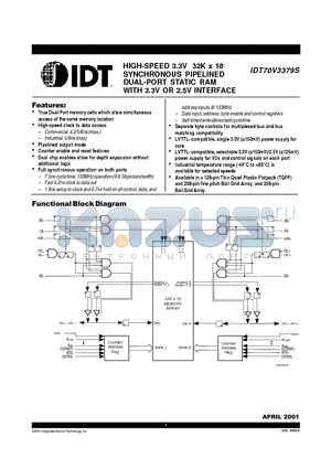 IDT70V3379S4BF datasheet - HIGH-SPEED 3.3V 32K x 18 SYNCHRONOUS PIPELINED DUAL-PORT STATIC RAM WITH 3.3V OR 2.5V INTERFACE