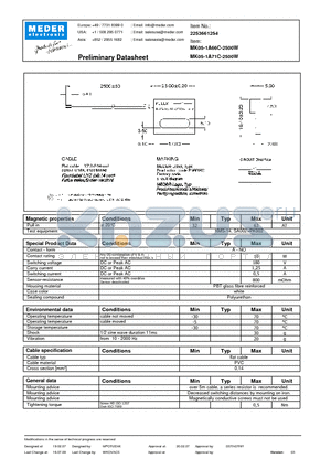 MK05-1A66C-2500W datasheet - MK Reed Sensors