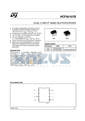 HCF40107BM1 datasheet - DUAL 2-INPUT NAND BUFFER/DRIVER