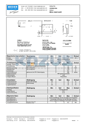 MK05-1A66E-500W datasheet - MK Reed Sensors
