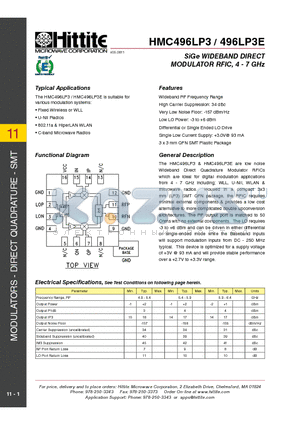 HMC496LP3_11 datasheet - SiGe WIDEBAND DIRECT MODULATOR RFIC, 4 - 7 GHz