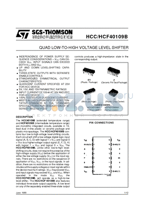 HCF40109B datasheet - QUAD LOW-TO-HIGH VOLTAGE LEVEL SHIFTER