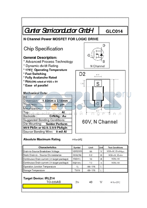 GLC014 datasheet - N Channel Power MOSFET FOR LOGIC DRIVE