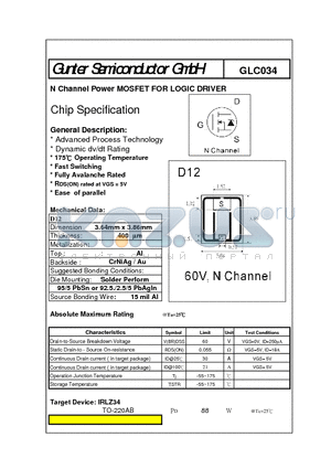 GLC034 datasheet - N Channel Power MOSFET FOR LOGIC DRIVER