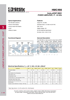 HMC498_10 datasheet - GaAs pHEMT MMIC POWER AMPLIFIER, 17 - 24 GHz