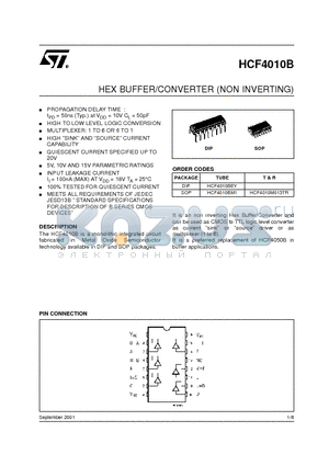 HCF4010B_01 datasheet - HEX BUFFER/CONVERTER (NON INVERTING)