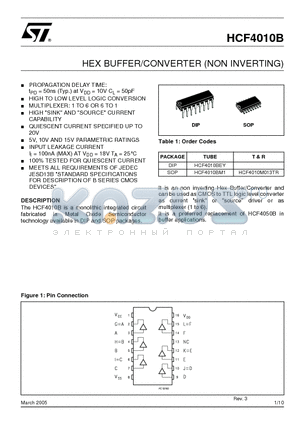 HCF4010B datasheet - HEX BUFFER/CONVERTER (NON INVERTING)