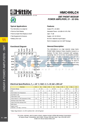 HMC499LC4 datasheet - SMT PHEMT MEDIUM POWER AMPLIFIER, 21 - 32 GHz