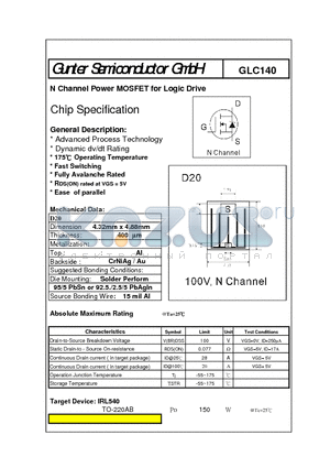 GLC140 datasheet - N Channel Power MOSFET for Logic Drive