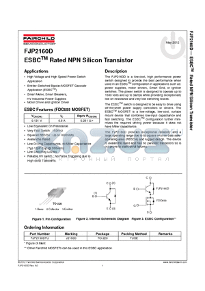 FJP2160D datasheet - ESBCTM Rated NPN Silicon Transistor