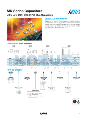 MK05V7100JAT2A datasheet - Ultra Low ESR, C0G (NP0) Chip Capacitors