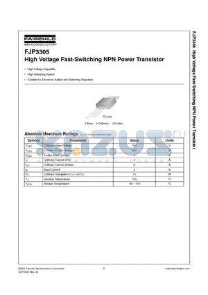 FJP3305 datasheet - High Voltage Fast-Switching NPN Power Transistor