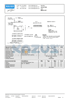 MK06-10-B datasheet - MK Reed Sensors