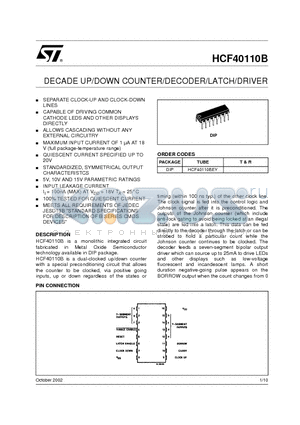 HCF40110B_02 datasheet - DECADE UP/DOWN COUNTER/DECODER/LATCH/DRIVER