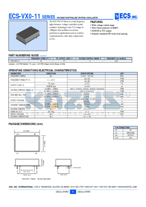 ECS-VXO-11-B-TT-2-400 datasheet - VOLTAGE CONTROLLED CRYSTAL OSCILLATOR