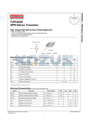 FJP5304D_08 datasheet - NPN Silicon Transistor