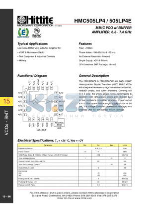 HMC505LP4 datasheet - MMIC VCO wl BUFFER AMPLIFIER, 6.8 - 7.4 GHz