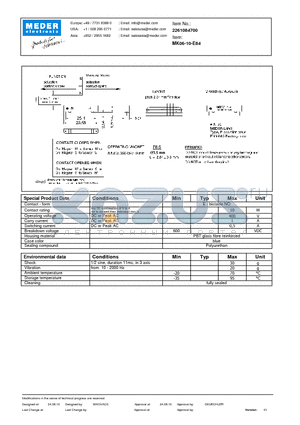 MK06-10-E84 datasheet - MK Reed Sensor