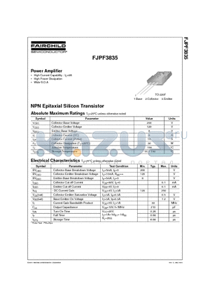 FJPF3835 datasheet - Power Amplifier