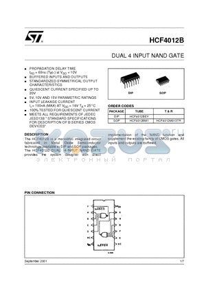 HCF4012BM1 datasheet - DUAL 4 INPUT NAND GATE